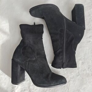 Chinese Laundry Size 8 Charisma Bootie Sock Boot Black Suede Mid-Calf Block Heel